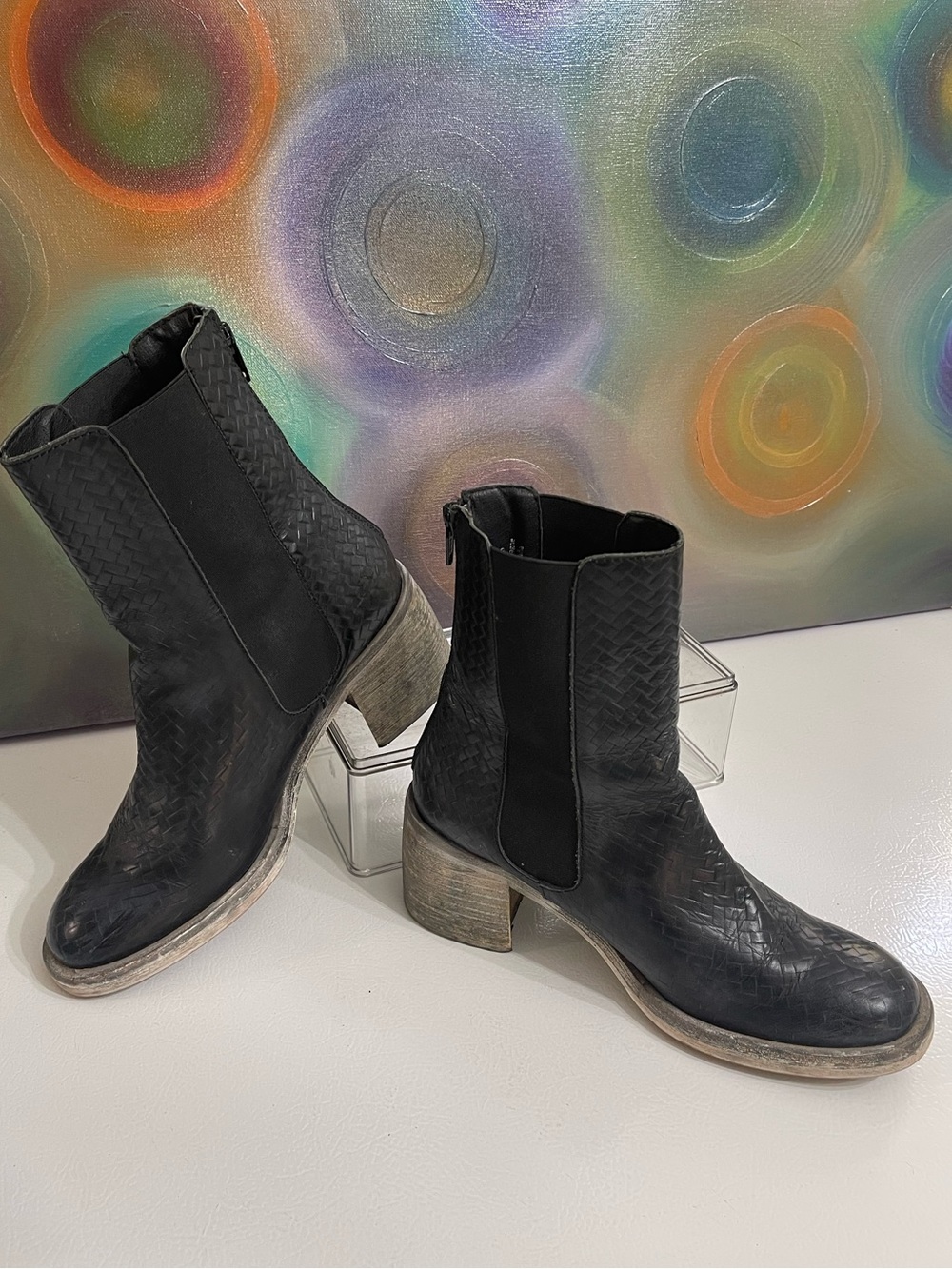 Free People Black Woven Leather Ankle Boots